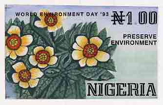 Nigeria 1993 World Environment Day - original hand-painted artwork for N1 value showing Flowers by NSP&MCo Staff Artist Samuel A M Eluare, on card 8.5x5.5, endorsed B4, stamps on environment     flowers