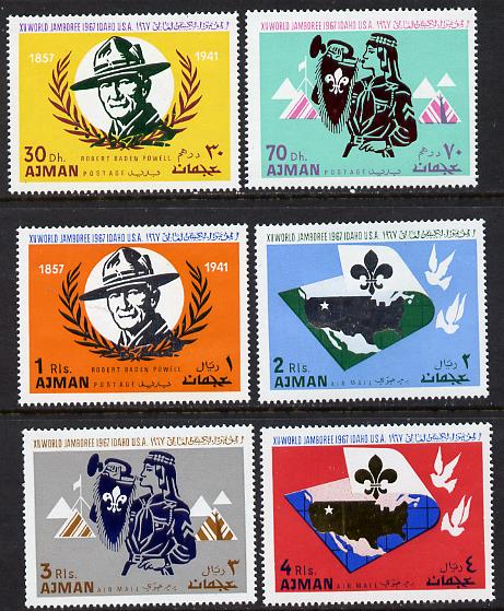 Ajman 1967 Scouts perf set of 6 unmounted mint, Mi 182-7A, stamps on scouts