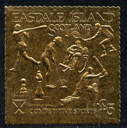 Easdale 1991 Competitive Sport #2  embossed in gold foil (without border showing Golf, Cricket, Tennis, Motor-Cycling, Baseball & Chess) unmounted mint, stamps on sport, stamps on chess, stamps on cricket, stamps on golf, stamps on tennis, stamps on motorbikes, stamps on baseball