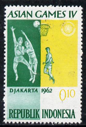 Indonesia 1962 Basketball 10s (from Asian Games set) unmounted mint SG 903, stamps on , stamps on  stamps on sport, stamps on  stamps on basketball