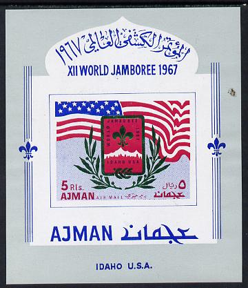 Ajman 1967 Scouts (showing flag) imperf m/sheet , unmounted mintMi BL 15B, stamps on , stamps on  stamps on flag  scouts  