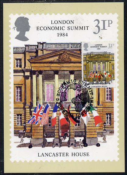 Great Britain 1984 London Economic Summit PHQ card with appropriate stamp very fine used with first day cancels, stamps on flags, stamps on constitutions, stamps on banking:economics
