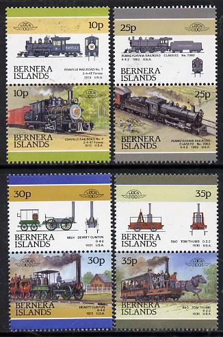 Bernera 1981 Locomotives #1 perf set of 8 (4 se-tenant pairs) unmounted mint, stamps on , stamps on  stamps on railways