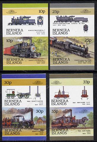 Bernera 1981 Locomotives #1 imperf set of 8 (4 se-tenant pairs) unmounted mint, stamps on , stamps on  stamps on railways