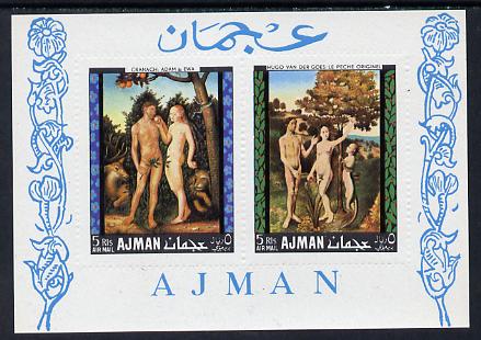 Ajman 1968 Adam & Eve Paintings perf m/sheet unmounted mint, Mi BL 41A), stamps on , stamps on  stamps on arts    nudes      oldt, stamps on judaica