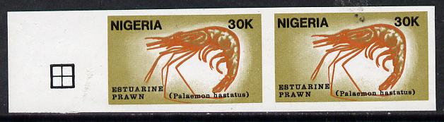 Nigeria 1988 Shrimps 30k unmounted mint imperf pair (as SG 563)*, stamps on , stamps on  stamps on food   marine-life