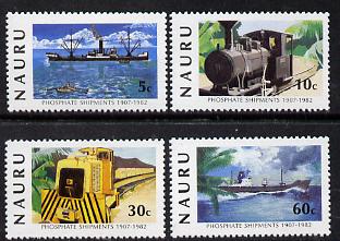 Nauru 1982 75th Anniversary of Phosphate Shipments set of 4 unmounted mint SG 267-70*, stamps on minerals    railways     ships, stamps on mining, stamps on 