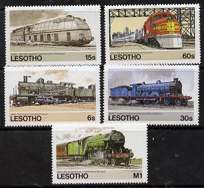 Lesotho 1984 Railways of the World set of 5 unmounted mint, SG 605-609*, stamps on , stamps on  stamps on railways