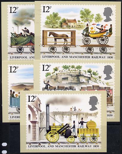 Great Britain 1980 Liverpool & Manchester Railway 150th Anniversary set of 5 PHQ cards unused and pristine, stamps on , stamps on  stamps on railways