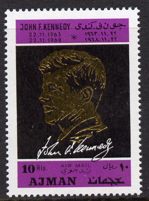 Ajman 1968 Death Anniversary of Kennedy 1 value perf unmounted mint, Mi 325A, stamps on , stamps on  stamps on kennedy, stamps on  stamps on personalities