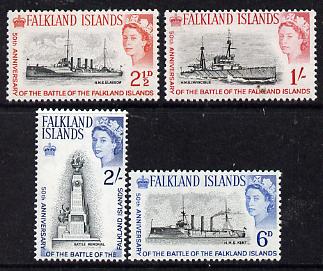 Falkland Islands 1964 50th Anniversary of Battle of the Falkland Islands set of 4 unmounted mint, SG 215-18, stamps on , stamps on  stamps on ships , stamps on  stamps on  ww1 , stamps on  stamps on battles