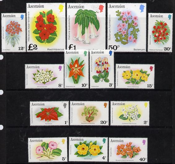 Ascension 1981-82 Flowers definitive set (without imprint) complete 1p to \A32 unmounted mint SG 282A-96A, stamps on flowers