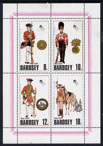 Bardsey (British Local) 1980 Welsh Regimental Uniforms set of 4 unmounted mint, stamps on , stamps on  stamps on militaria, stamps on  stamps on uniforms