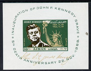 Ajman 1968 Kennedy imperf m/sheet unmounted mint, Mi BL 65, stamps on , stamps on  stamps on kennedy, stamps on  stamps on personalities