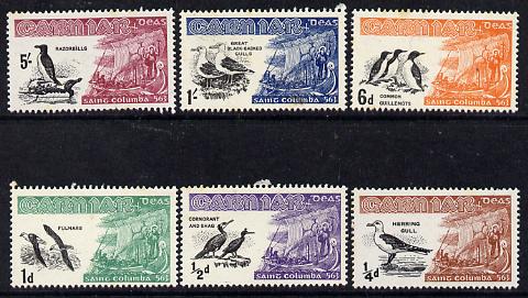 Carn Iar (British Local) 1961 definitive set (Birds & St Columba in Long Boat) 6 values unmounted mint, stamps on birds, stamps on ships, stamps on gull, stamps on cormorant, stamps on shag, stamps on fulmar, stamps on guillemot, stamps on razorbills, stamps on religion, stamps on saints