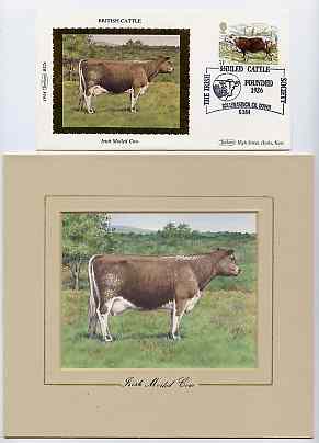 Great Britain 1984 British Cattle - original hand-painted artwork of Irish Moiled Cow as used to illustrate Benham silk first day cover (31p value), approx 5 x 4 plus the matching Benham silk cover, a magnificent and attractive unit, stamps on , stamps on stamps on animals, stamps on bovine