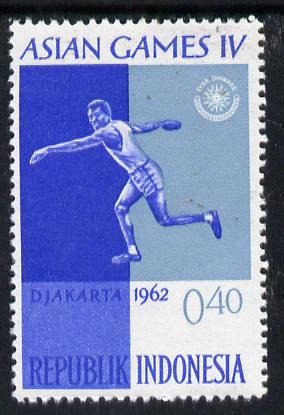 Indonesia 1962 Discus Throwing 40s (from Asian Games set) unmounted mint SG 908, stamps on sport, stamps on discus