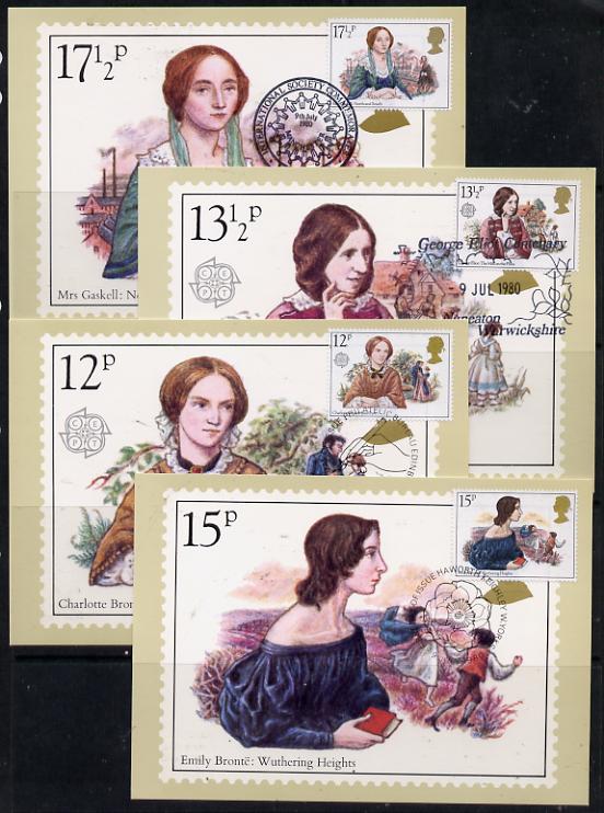 Great Britain 1980 Famous Authoresses set of 4 PHQ cards with appropriate stamps each very fine used with first day cancels, stamps on literature, stamps on women, stamps on personalities, stamps on books