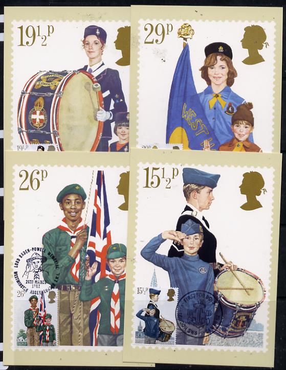 Great Britain 1982 Youth Organisations set of 4 PHQ cards with appropriate stamps each very fine used with first day cancels, stamps on youth, stamps on scouts