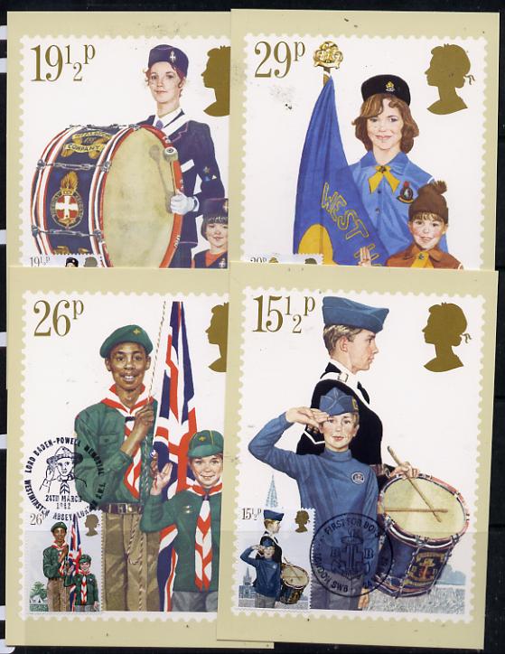 Great Britain 1982 Youth Organisations set of 4 PHQ cards with appropriate stamps each very fine used with first day cancels, stamps on , stamps on  stamps on youth, stamps on scouts