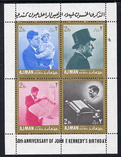 Ajman 1967 Kennedy 50th Anniversary 2R x4 perf m/sheet unmounted mint (Mi BL 12C) , stamps on kennedy, stamps on personalities