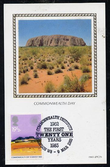 Great Britain 1983 Commonwealth Day (Geographical Regions) 19.5p on Benham silk picture card (Ayres Rock) with special first day cancel, stamps on geography      geology