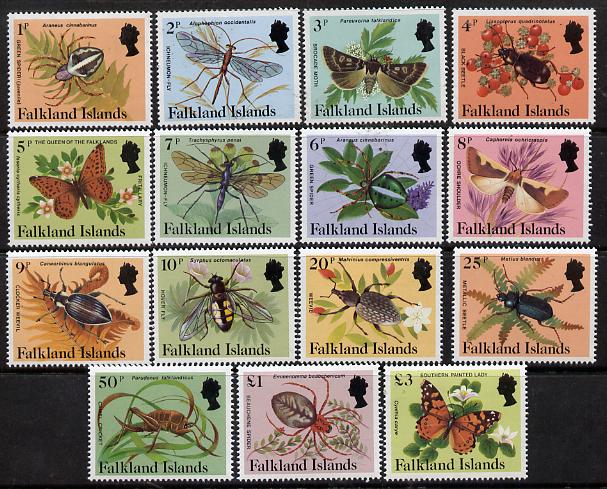 Falkland Islands 1984-86 Insects definitive set complete 1p to £3 unmounted mint, SG 469A-83A, stamps on insects     butterflies