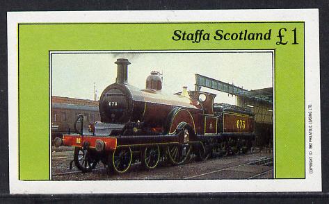 Staffa 1982 Steam Locos #05 imperf souvenir sheet (£1 value) unmounted mint, stamps on railways