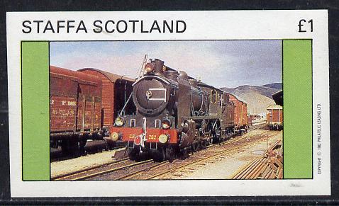 Staffa 1982 Steam Locos #06 imperf souvenir sheet (£1 value) unmounted mint, stamps on railways
