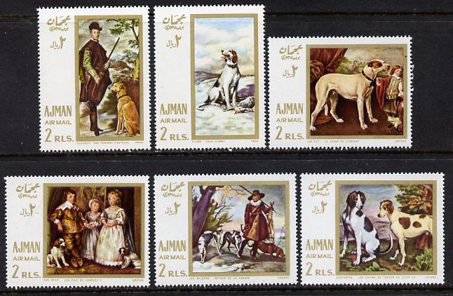 Ajman 1968 Paintings with Dogs perf set of 6 (Mi 271-6) unmounted mint, stamps on , stamps on  stamps on animals   arts   dogs