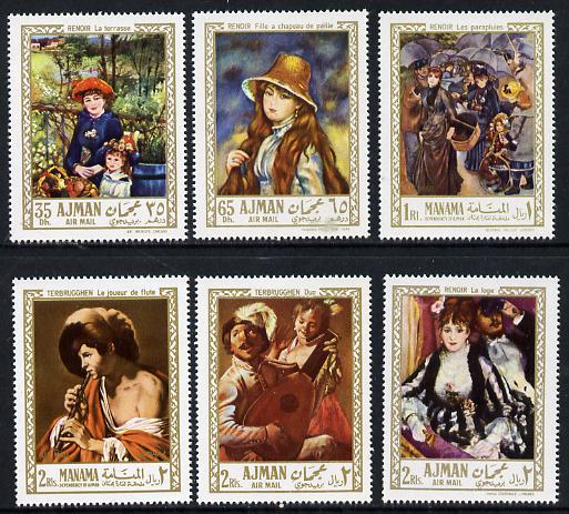 Ajman 1967 Paintings by Renoir & Terbrugghen set of 6 (Mi 209-14A) unmounted mint, stamps on , stamps on  stamps on arts      renoir      music    umbrellas