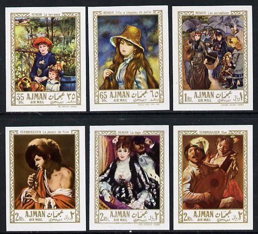 Ajman 1967 Paintings by Renoir & Terbrugghen imperf set of 6 (Mi 209-14B) unmounted mint, stamps on , stamps on  stamps on arts     renoir     music     umbrellas