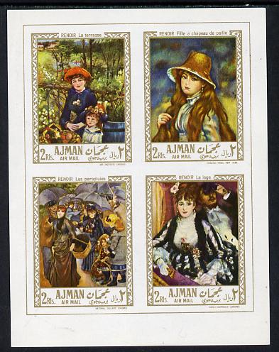 Ajman 1967 Paintings by Renoir imperf m/sheet (Mi BL 21) unmounted mint, stamps on arts    renoir     umbrellas