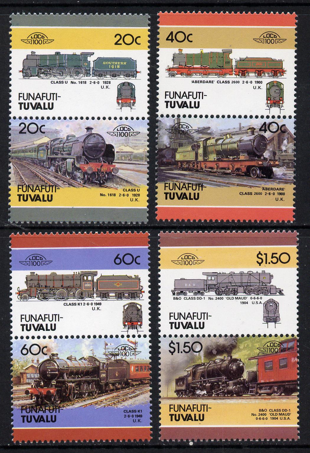 Tuvalu - Funafuti 1986 Locomotives #4 (Leaders of the World) set of 8 unmounted mint, stamps on , stamps on  stamps on railways