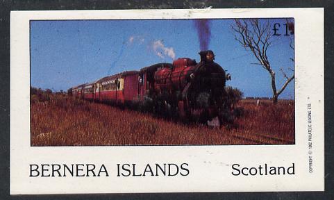 Bernera 1982 Steam Locos #08 imperf souvenir sheet (£1 value) unmounted mint, stamps on railways