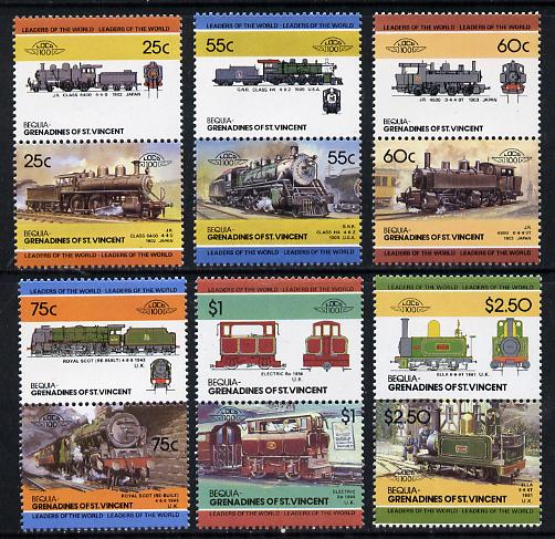 St Vincent - Bequia 1985 Locomotives #4 (Leaders of the World) set of 12 unmounted mint, stamps on , stamps on  stamps on railways