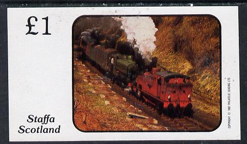 Staffa 1982 Steam Locos #07 imperf souvenir sheet (£1 value) unmounted mint, stamps on railways