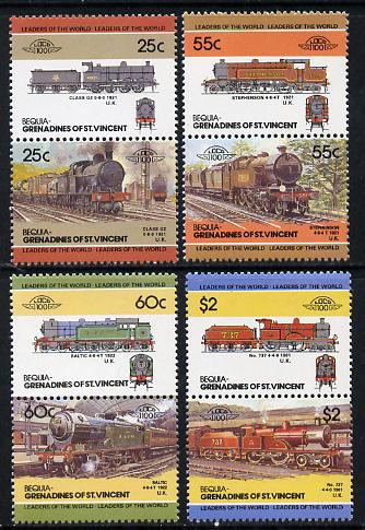 St Vincent - Bequia 1985 Locomotives #3 (Leaders of the World) set of 8 unmounted mint, stamps on , stamps on  stamps on railways