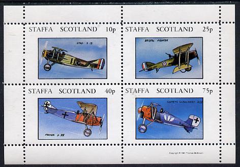 Staffa 1981 Bi-planes perf  set of 4 values (10p to 75p) unmounted mint, stamps on , stamps on  stamps on aviation   spad   bristol    fokker    siemens