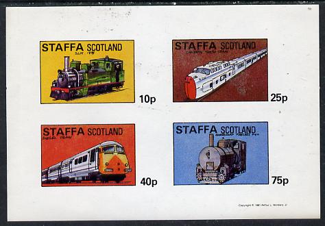 Staffa 1981 Locomotives #2 imperf  set of 4 values unmounted mint, stamps on , stamps on  stamps on railways