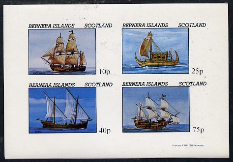 Bernera 1981 Early Sailing Ships (HMS Beagle, Dhow, etc) imperf  set of 4 values (10p to 75p) unmounted mint, stamps on , stamps on  stamps on ships     yachts    sailing, stamps on  stamps on darwin