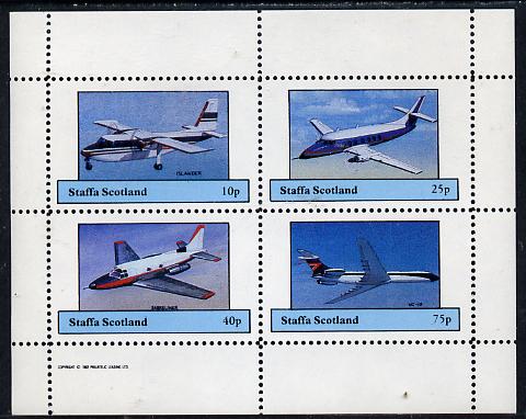 Staffa 1982 Aircraft #6 perf set of 4 values unmounted mint, stamps on , stamps on  stamps on aviation, stamps on  stamps on islander, stamps on  stamps on vc-10, stamps on  stamps on sabre