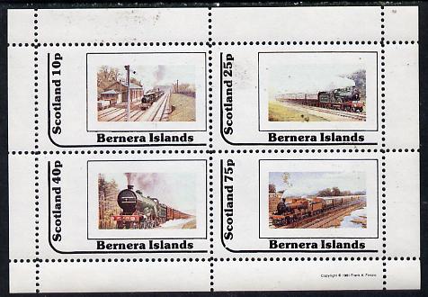 Bernera 1981 Steam Locos #03 perf  set of 4 values (10p to 75p) unmounted mint, stamps on , stamps on  stamps on railways