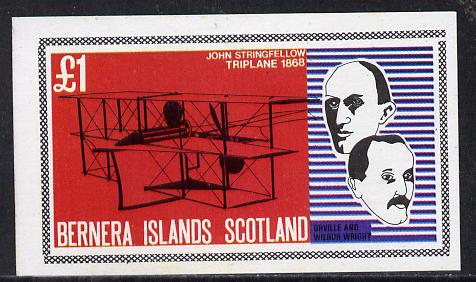 Bernera 1979 Flight Anniversary of Wright Brothers (1868 Triplane) imperf souvenir sheet (Â£1 value) unmounted mint, stamps on , stamps on  stamps on aviation