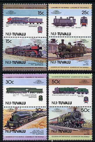 Tuvalu - Nui 1984 Locomotives #1 (Leaders of the World) set of 8 unmounted mint, stamps on , stamps on  stamps on railways