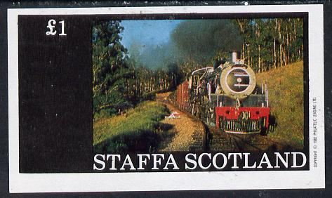 Staffa 1982 Steam Locos #03 imperf souvenir sheet (£1 value) unmounted mint, stamps on railways
