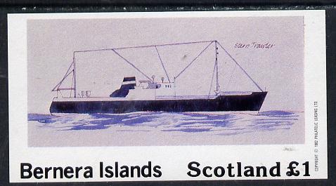 Bernera 1982 Ships #2 (Stern Trawler) imperf souvenir sheet (£1 value) unmounted mint, stamps on ships, stamps on fishing
