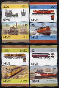 Nevis 1986 Locomotives #5 (Leaders of the World) set of 8 unmounted mint SG 352-59, stamps on railways