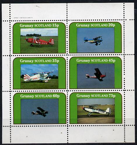 Grunay 1982 Bi-planes #1 perf set of 6 values (15p to 75p) unmounted mint, stamps on , stamps on  stamps on aviation