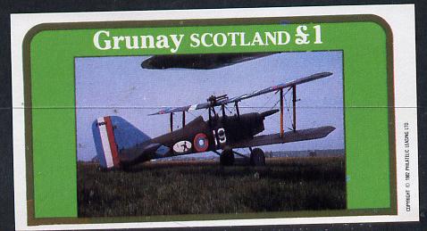 Grunay 1982 Bi-planes #1 imperf souvenir sheet (Â£1 value) unmounted mint, stamps on , stamps on  stamps on aviation